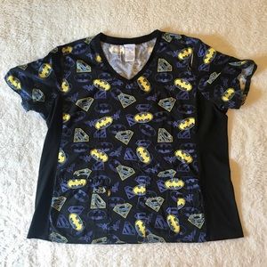 Wonder Woman, Batman, and Superman scrub top